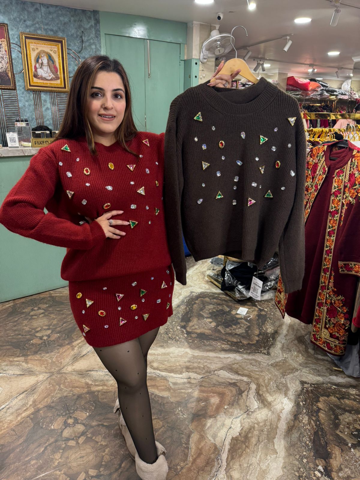 Ruby Embellished Knit Sweater Dress