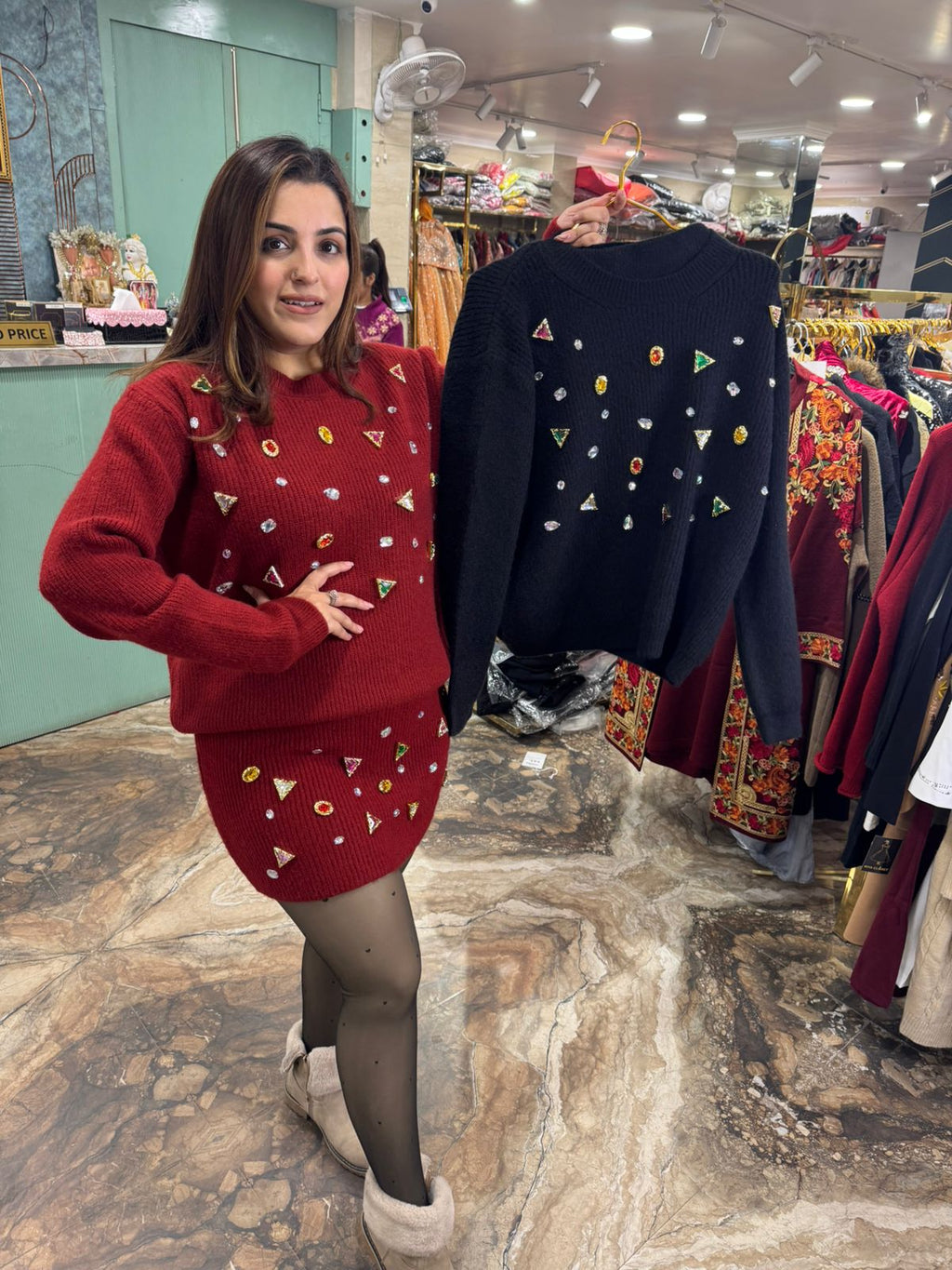 Ruby Embellished Knit Sweater Dress