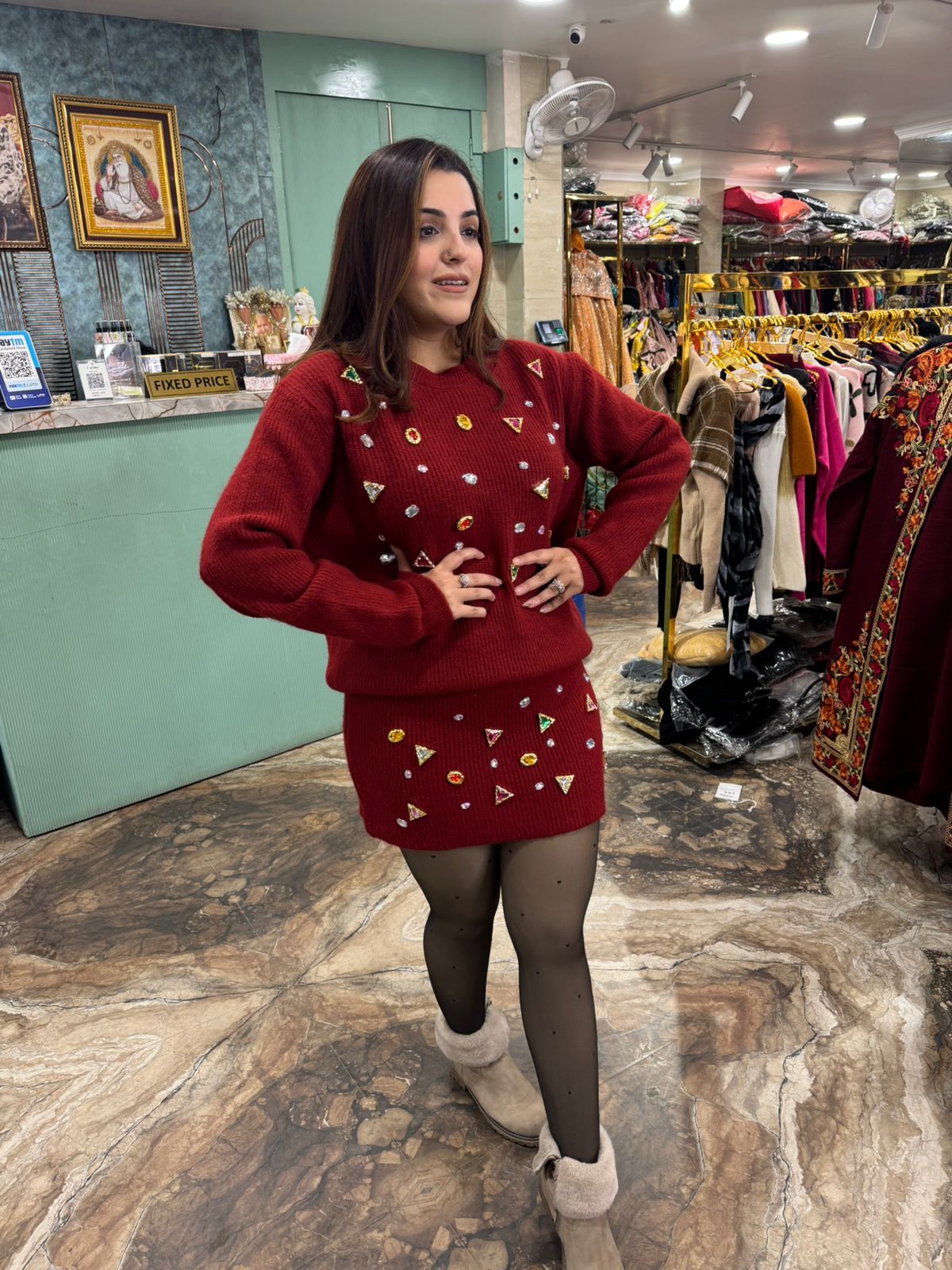 Ruby Embellished Knit Sweater Dress