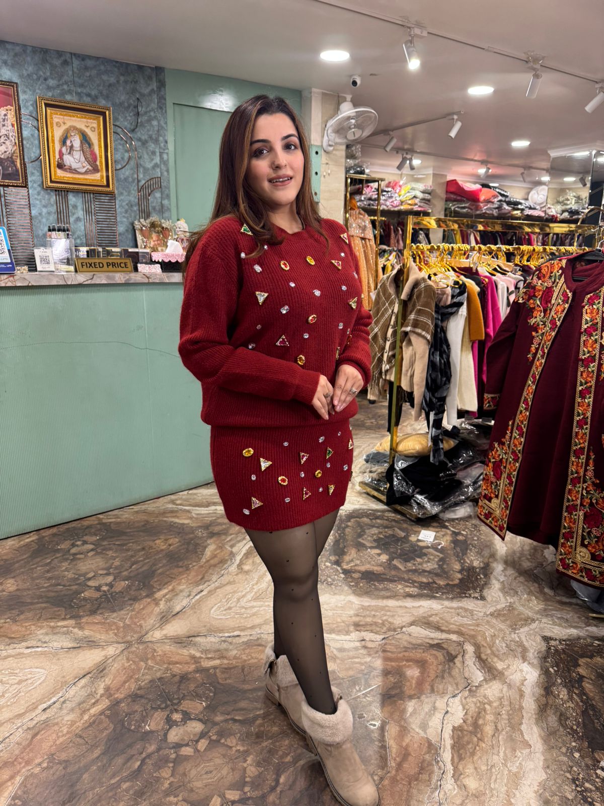 Ruby Embellished Knit Sweater Dress