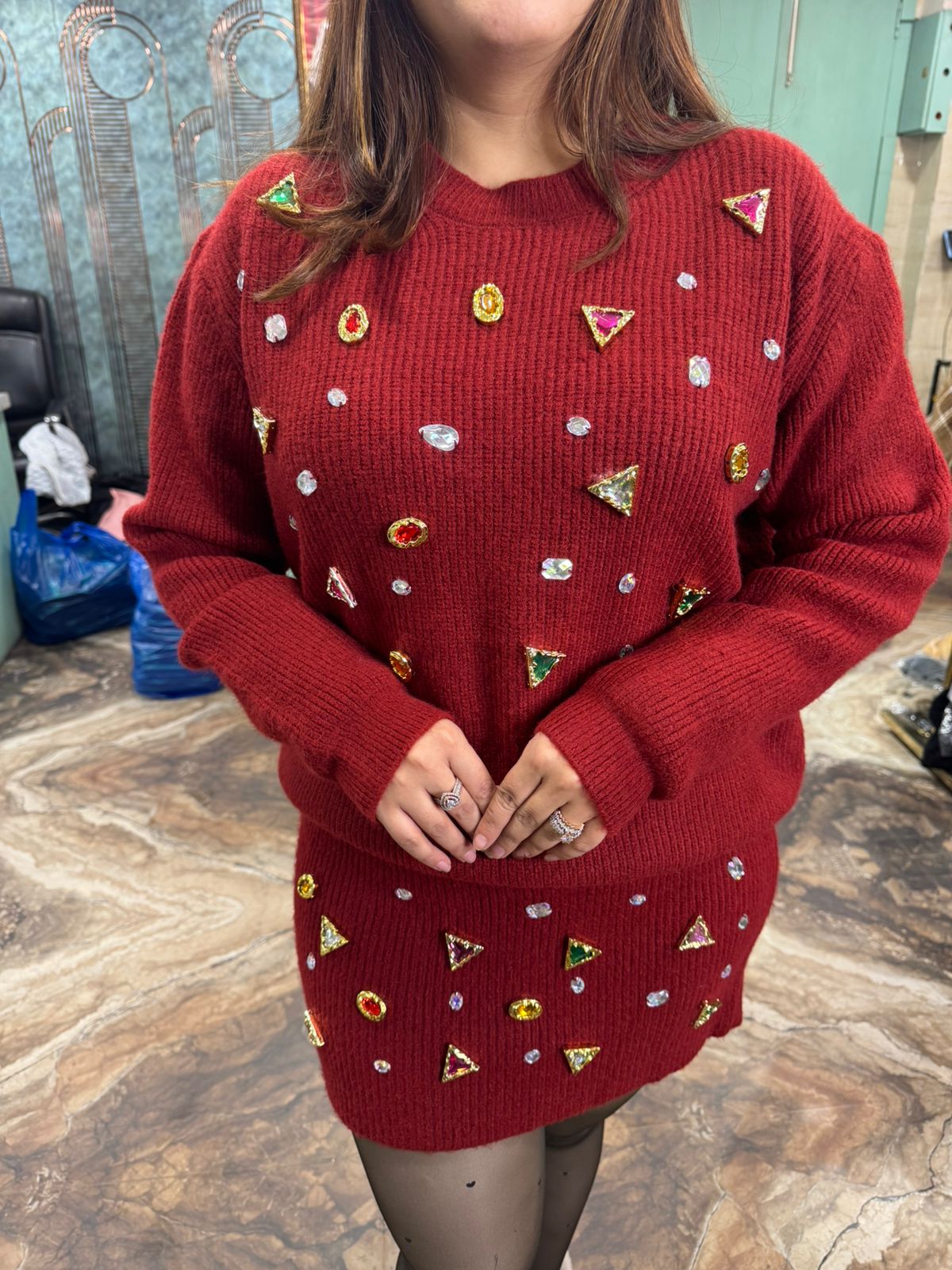 Ruby Embellished Knit Sweater Dress