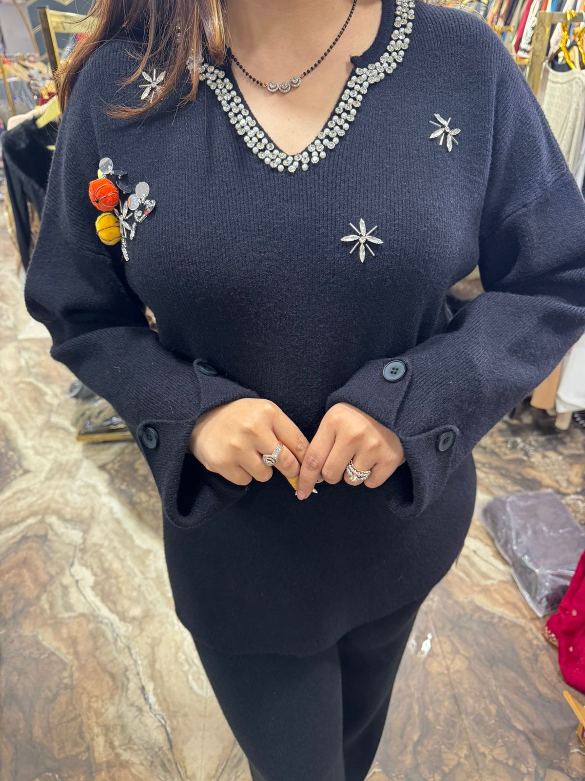 Embroidered Winter Knit Co-Ord Set