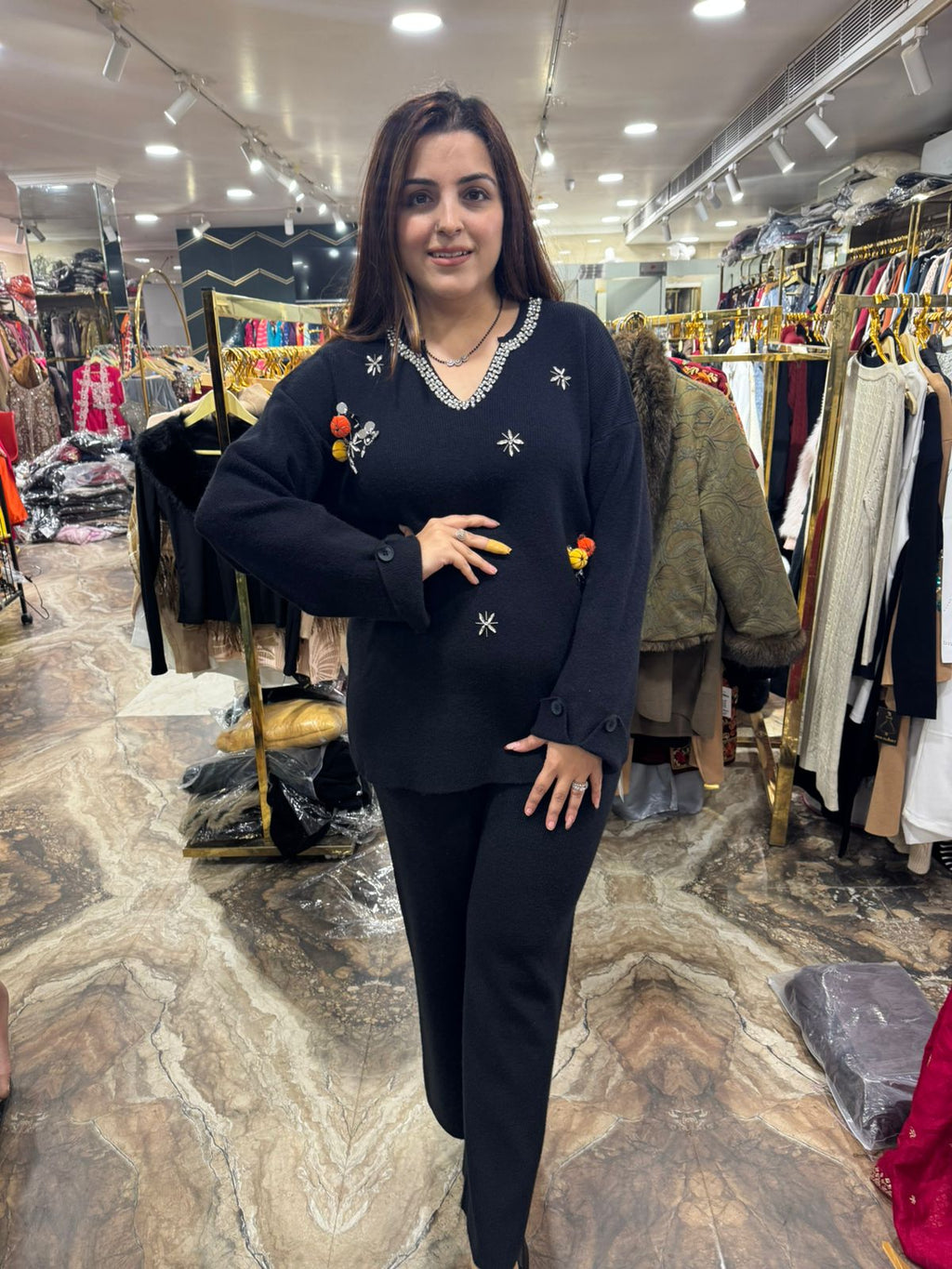 Embroidered Winter Knit Co-Ord Set