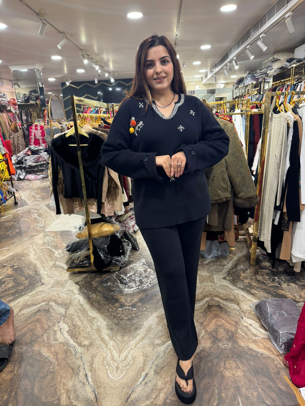 Embroidered Winter Knit Co-Ord Set