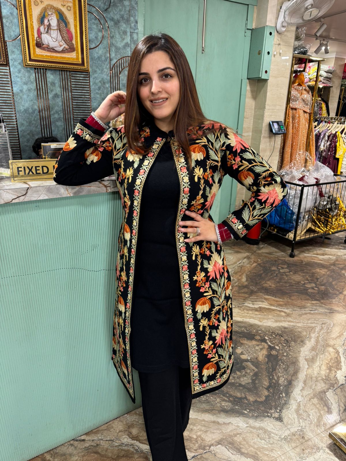 Kashmiri Noor Hand-Embroidered Long Shrug Kurti Set