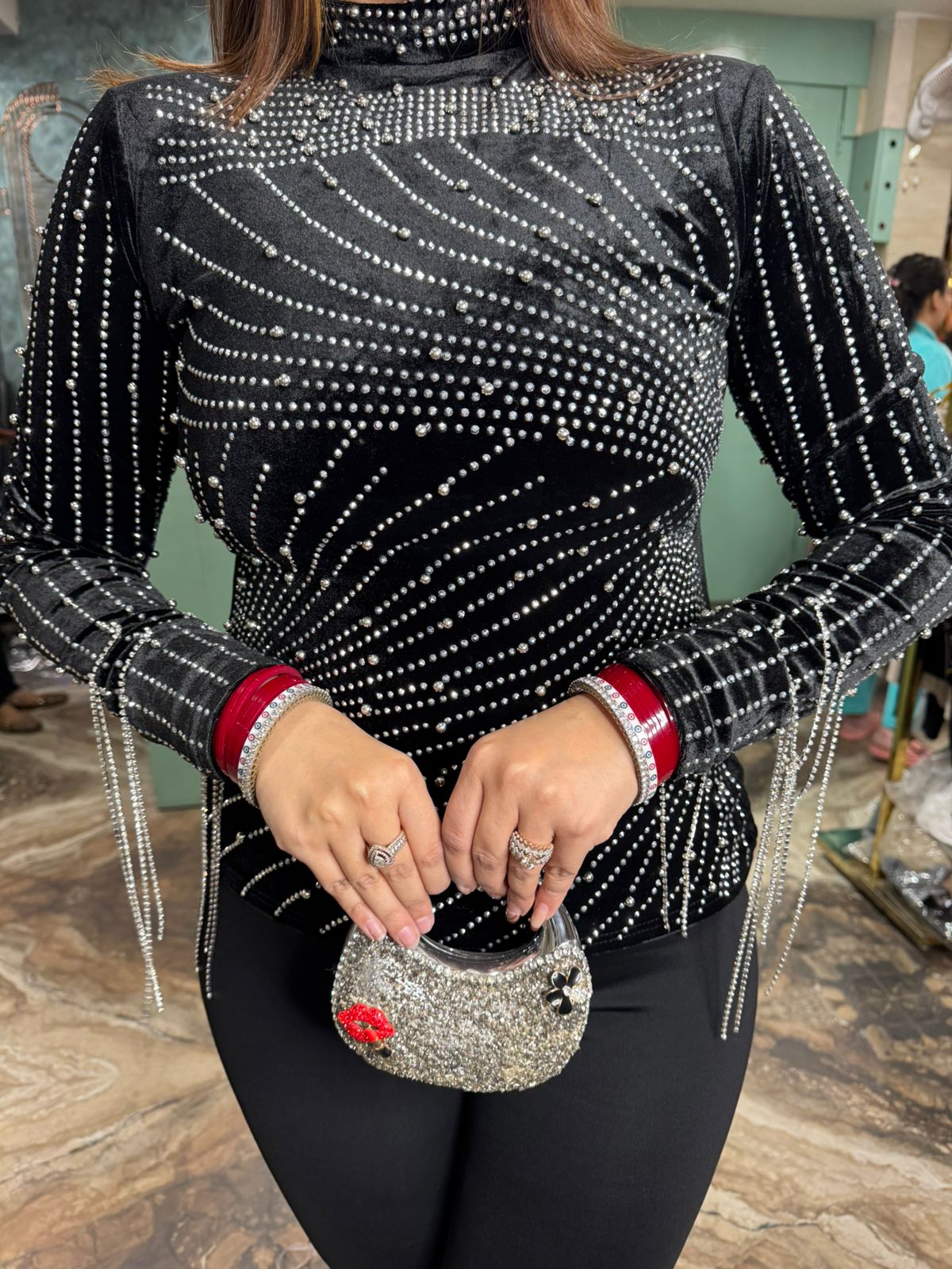 Nua Crystal High-Neck Party Wear Top