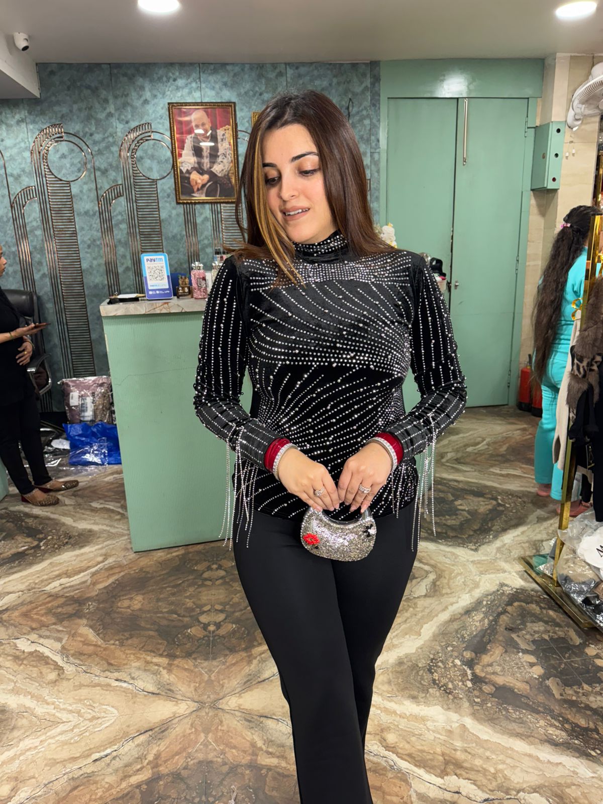 Nua Crystal High-Neck Party Wear Top