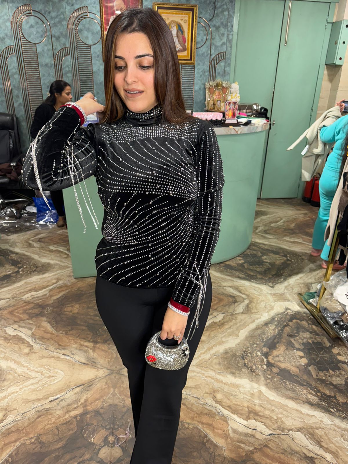 Nua Crystal High-Neck Party Wear Top