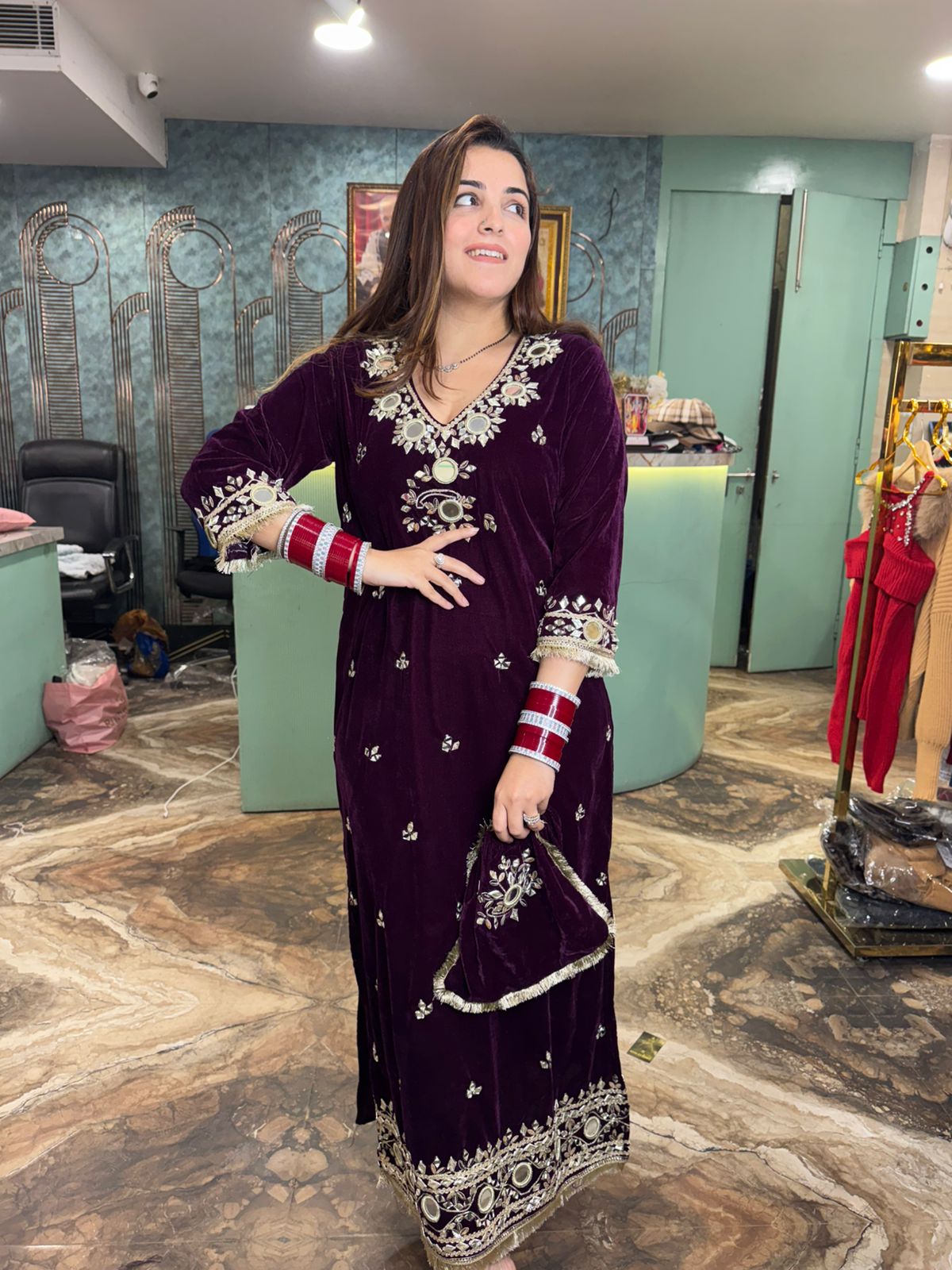 Naina Velvet Kurti Set