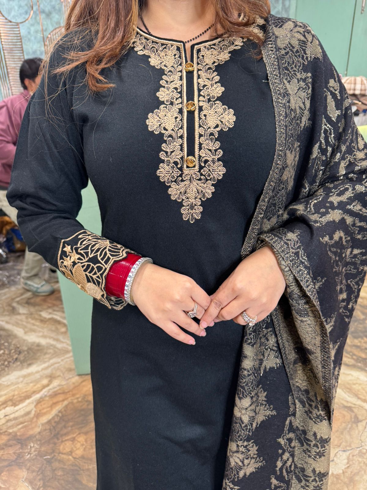 Nisha Midnight Gold-Embroidered Suit Set