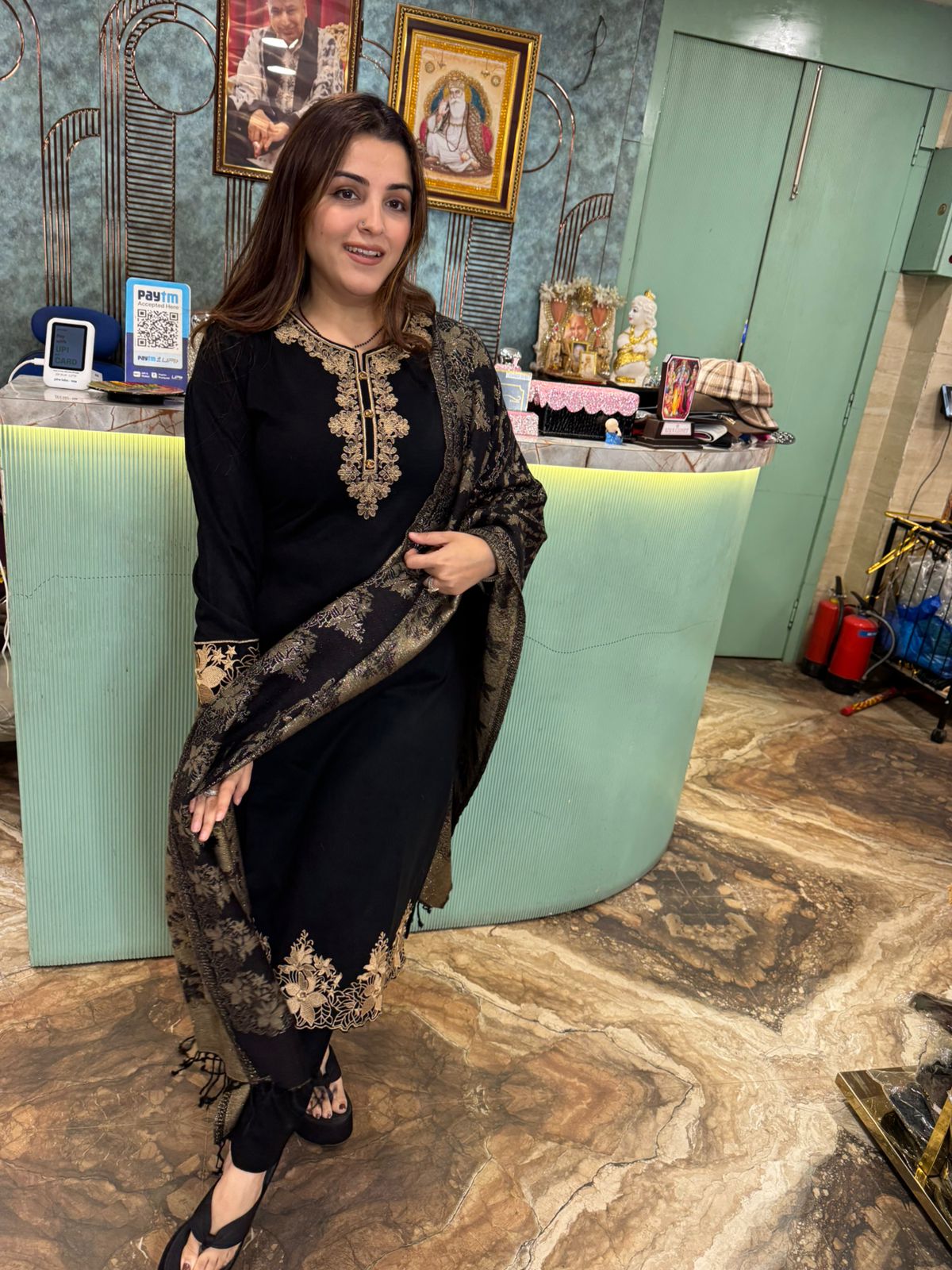 Nisha Midnight Gold-Embroidered Suit Set