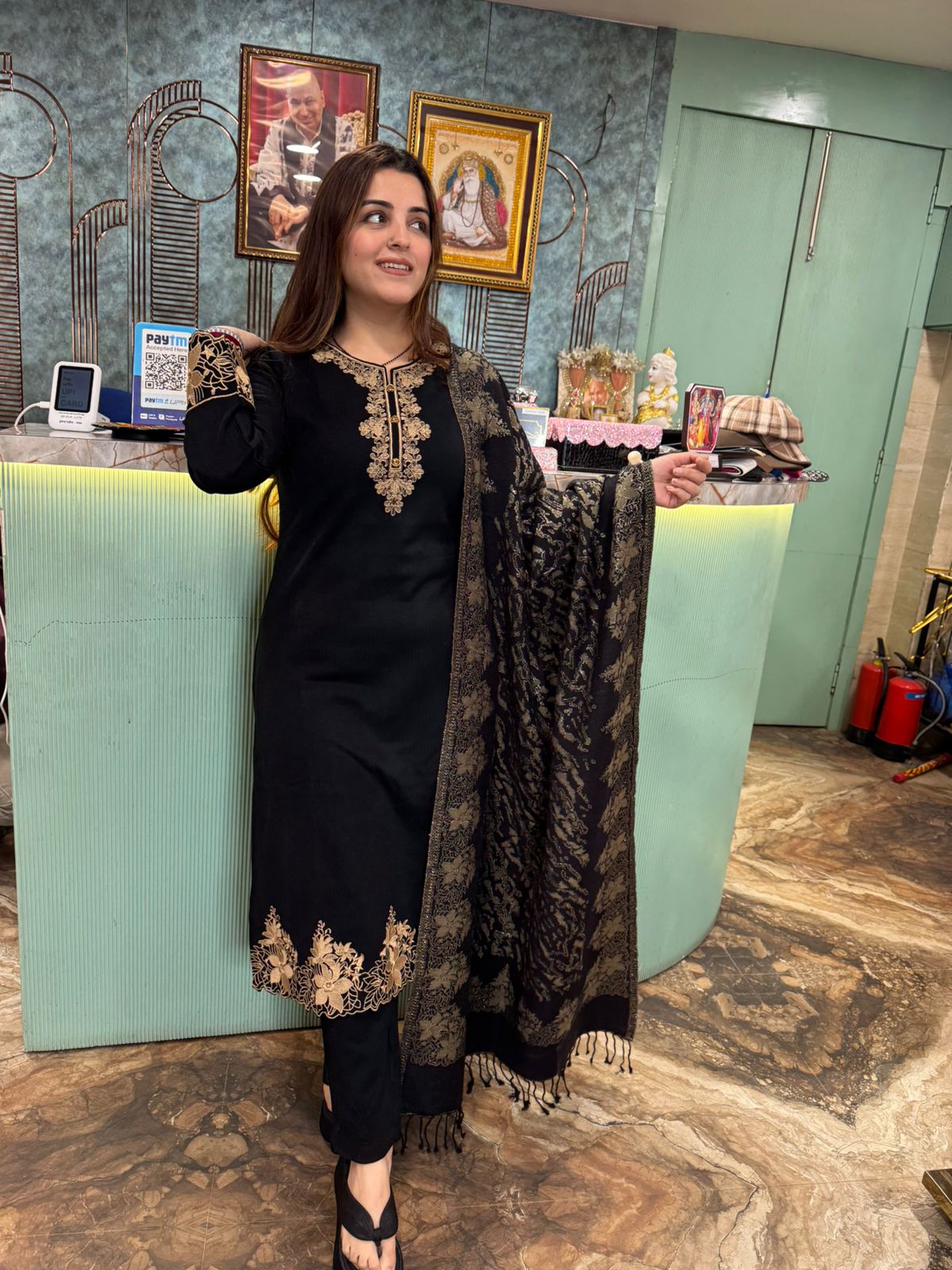 Nisha Midnight Gold-Embroidered Suit Set