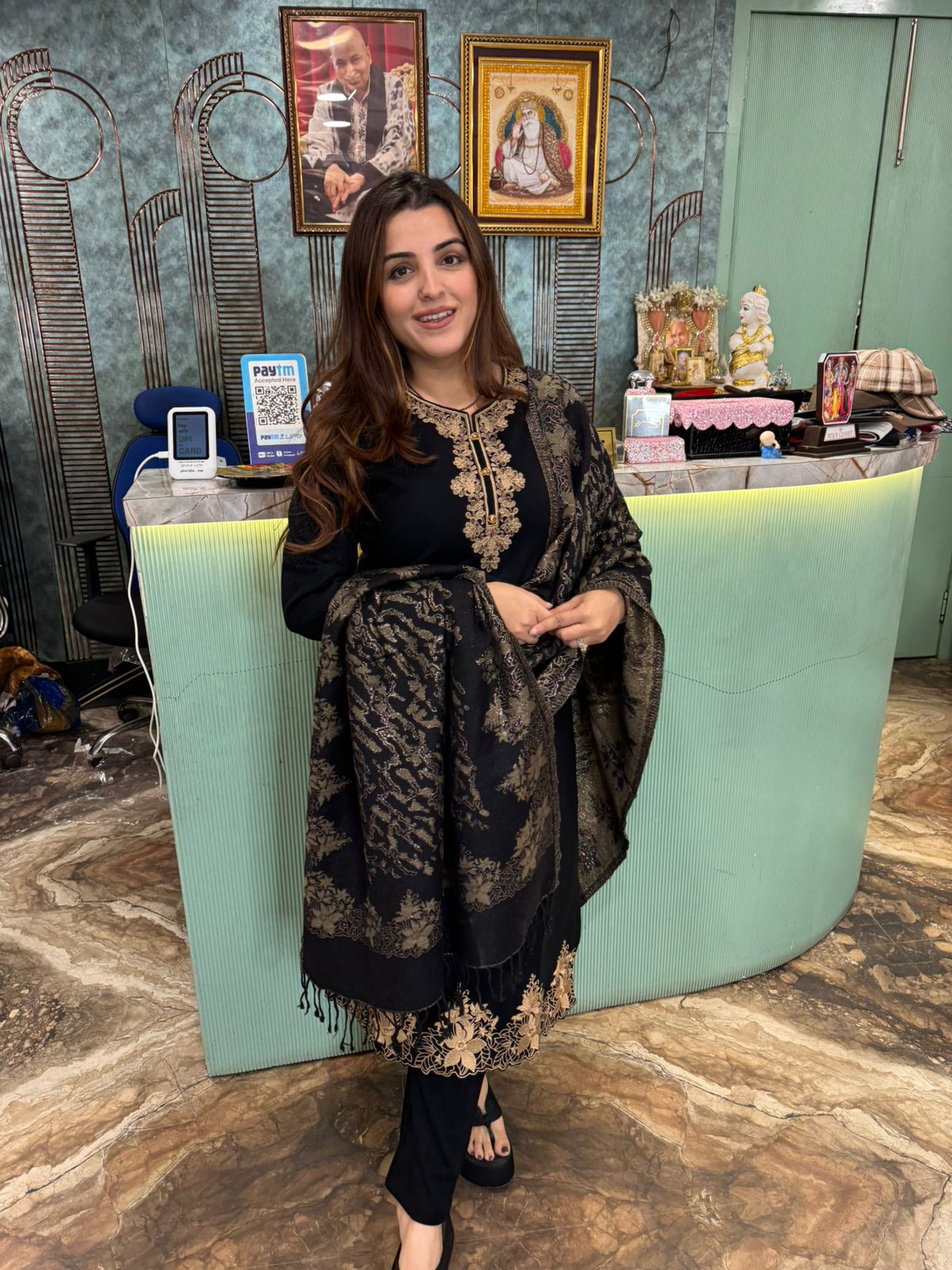 Nisha Midnight Gold-Embroidered Suit Set