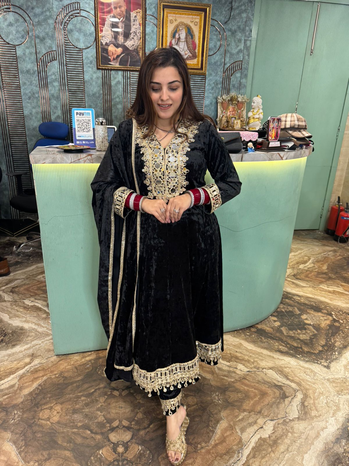 Neha Velvet Mirror-Work anarkali Set