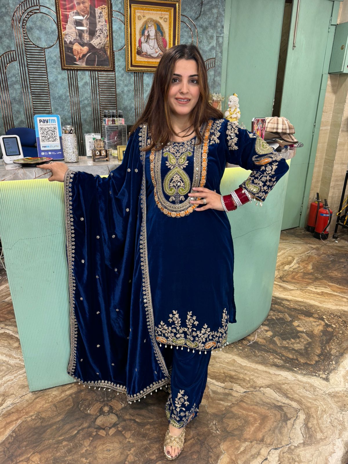 Niya Velvet Multicolor Embroidered Kurta Set