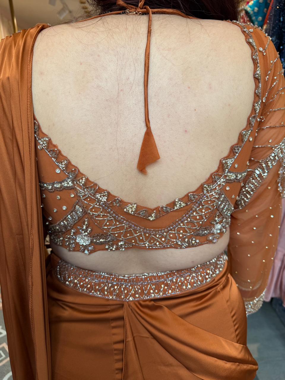Amber Hand-Embroidered Designer Saree with Sheer Blouse
