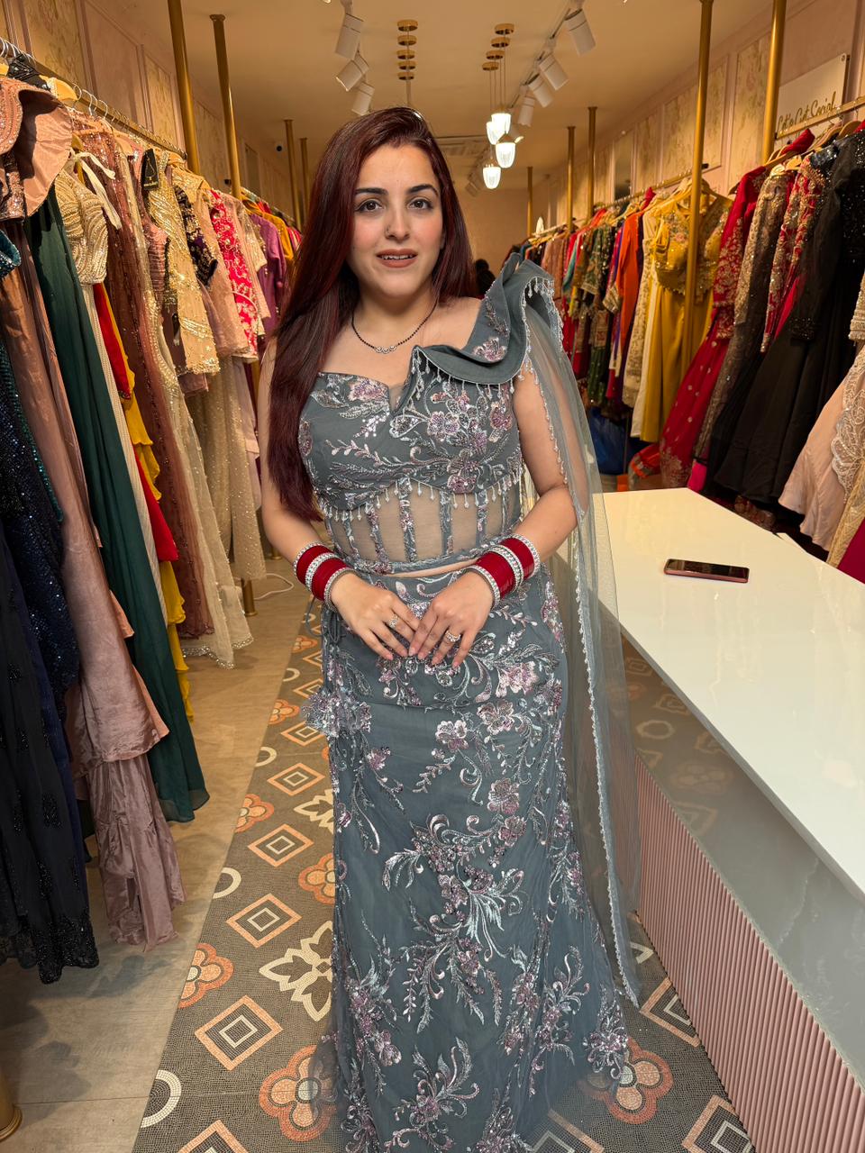 Elsa Floral Embroidered Designer Saree with Ruffle Blouse