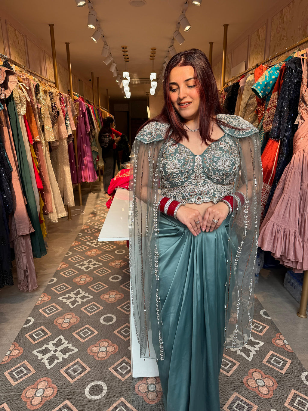 Sufia Draped Skirt with Cape-Style Blouse