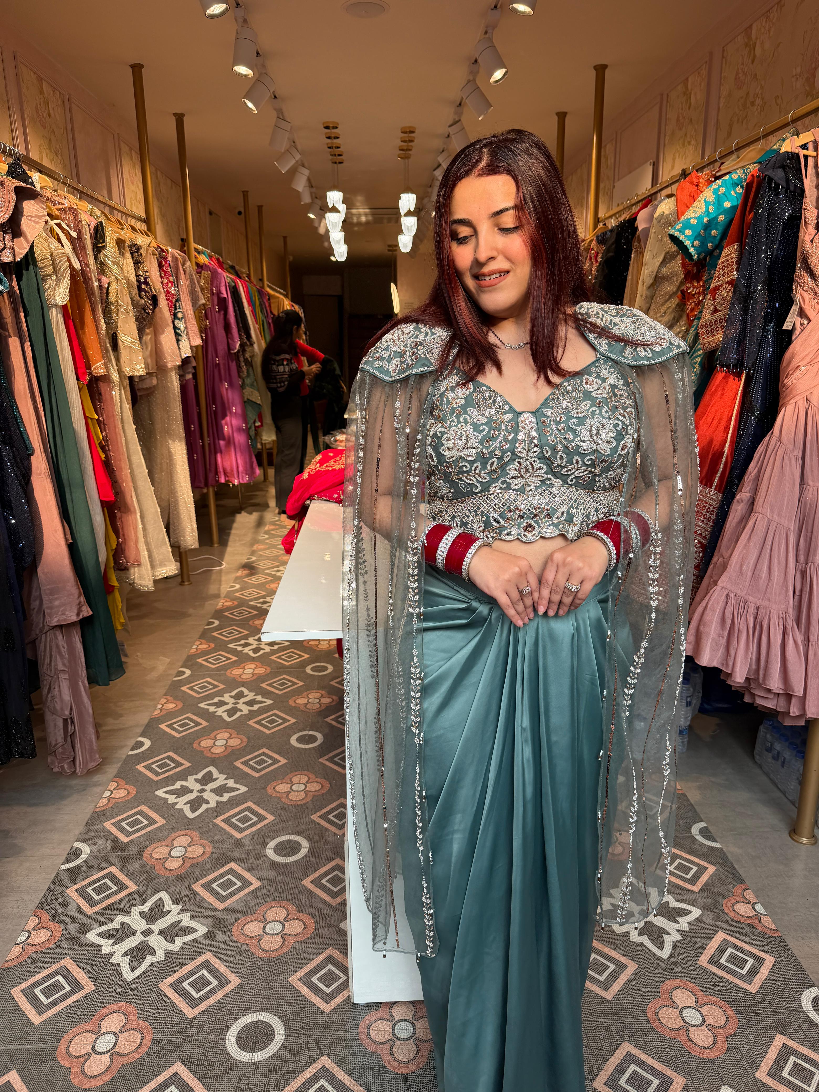 Sufia Draped Skirt with Cape-Style Blouse