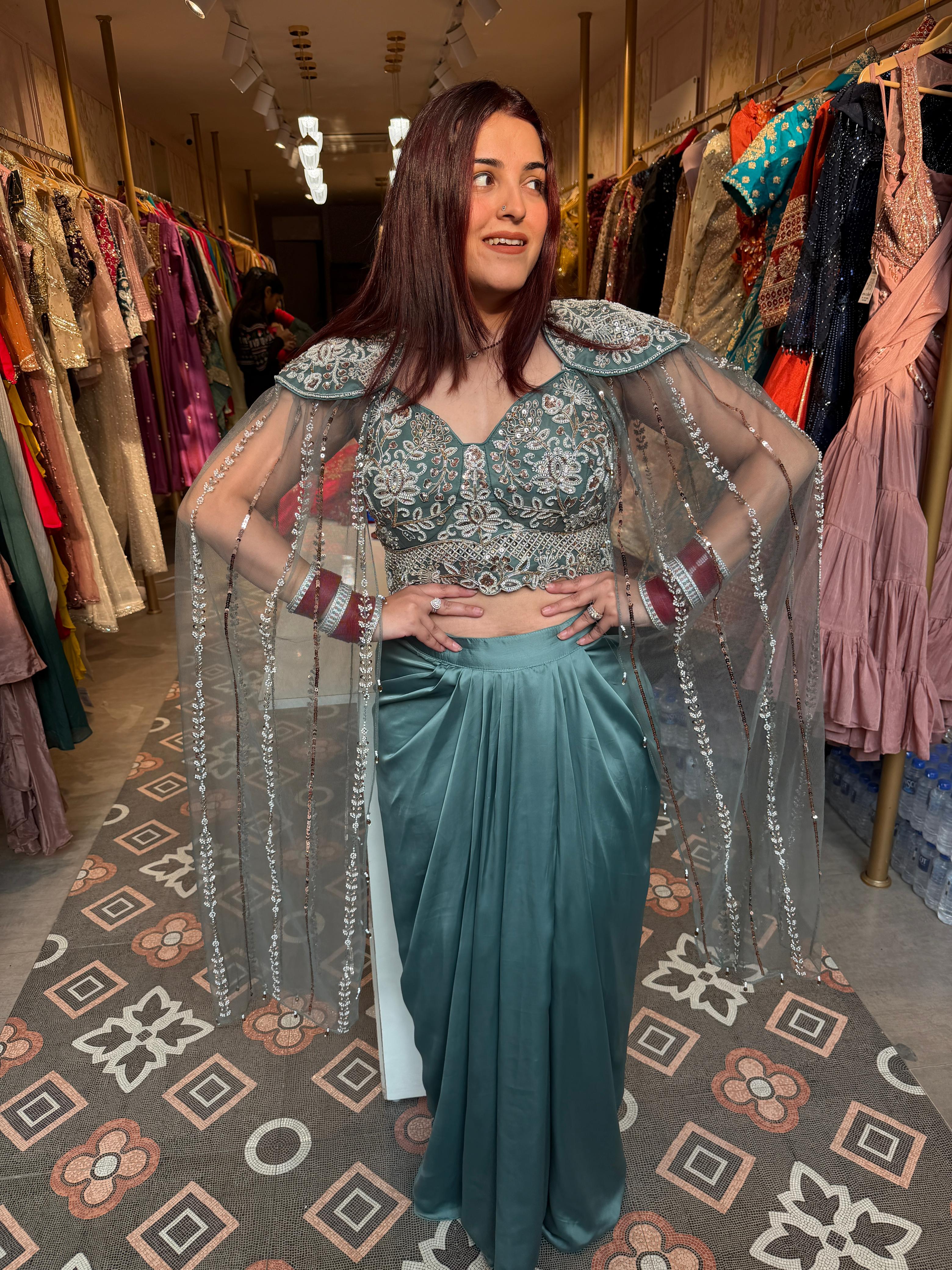 Sufia Draped Skirt with Cape-Style Blouse