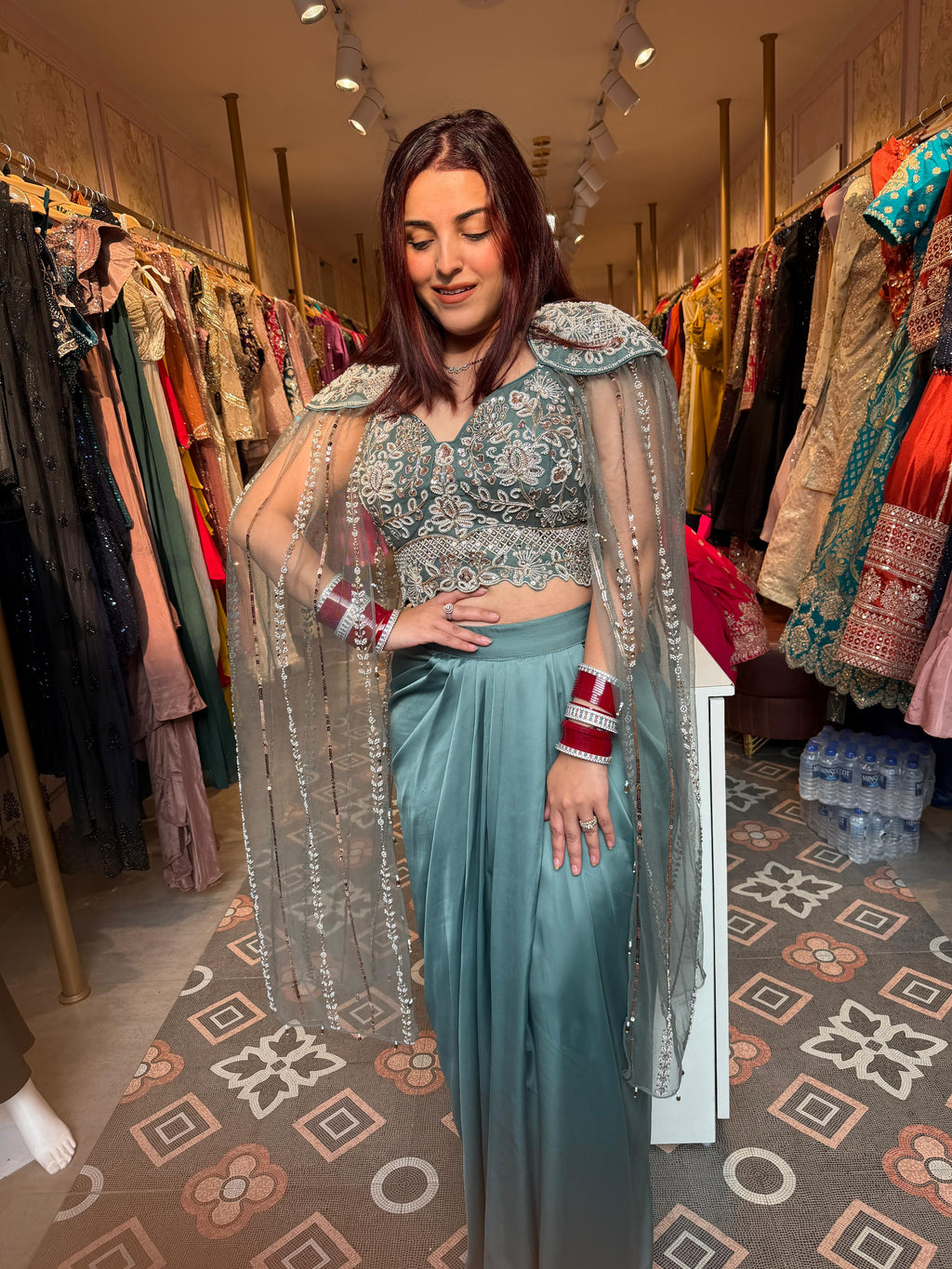 Sufia Draped Skirt with Cape-Style Blouse