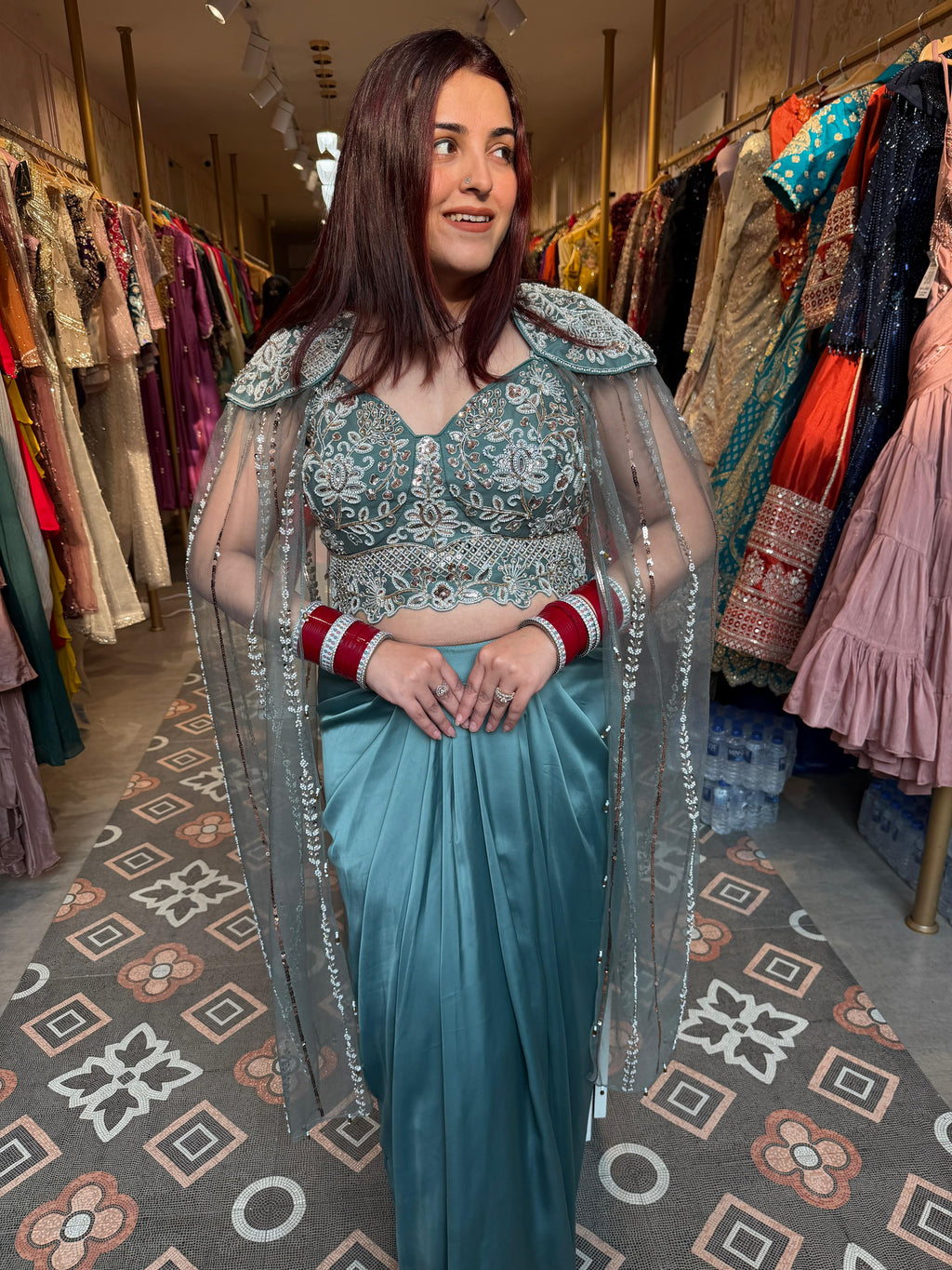 Sufia Draped Skirt with Cape-Style Blouse