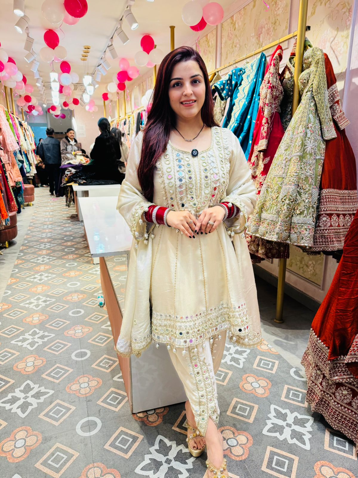 Moon Mirror Work Anarkali Suit Set
