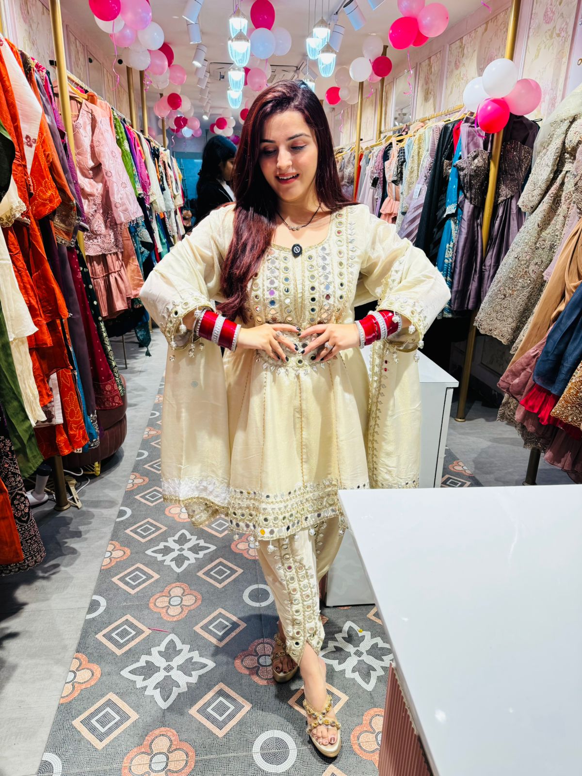 Moon Mirror Work Anarkali Suit Set