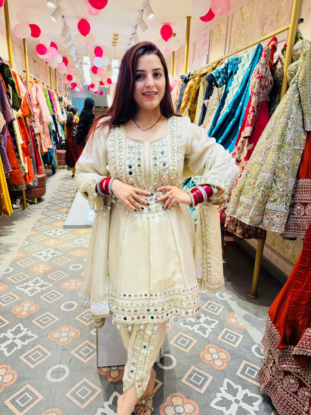 Moon Mirror Work Anarkali Suit Set