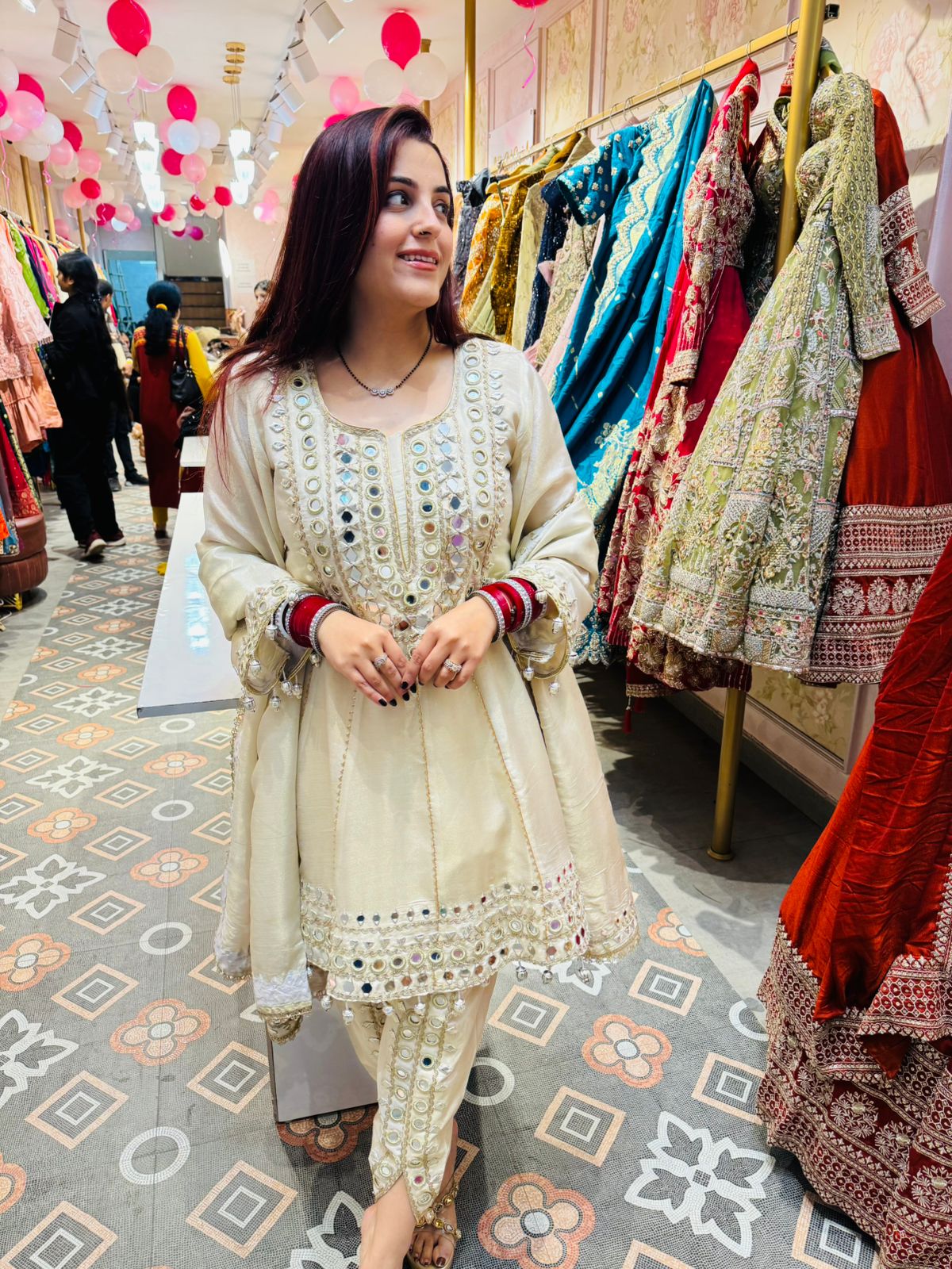 Moon Mirror Work Anarkali Suit Set