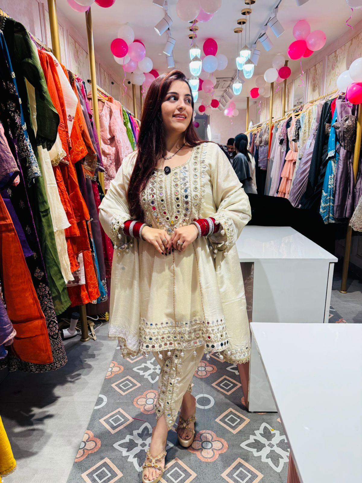 Moon Mirror Work Anarkali Suit Set