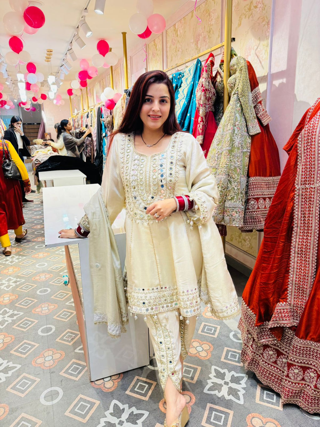 Moon Mirror Work Anarkali Suit Set