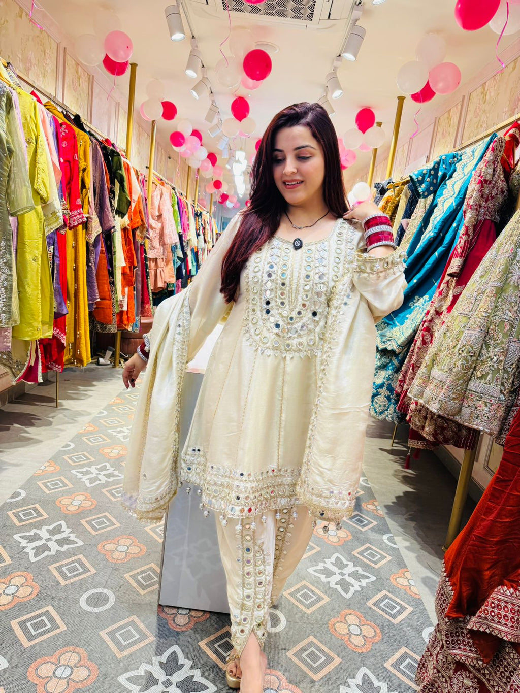 Moon Mirror Work Anarkali Suit Set