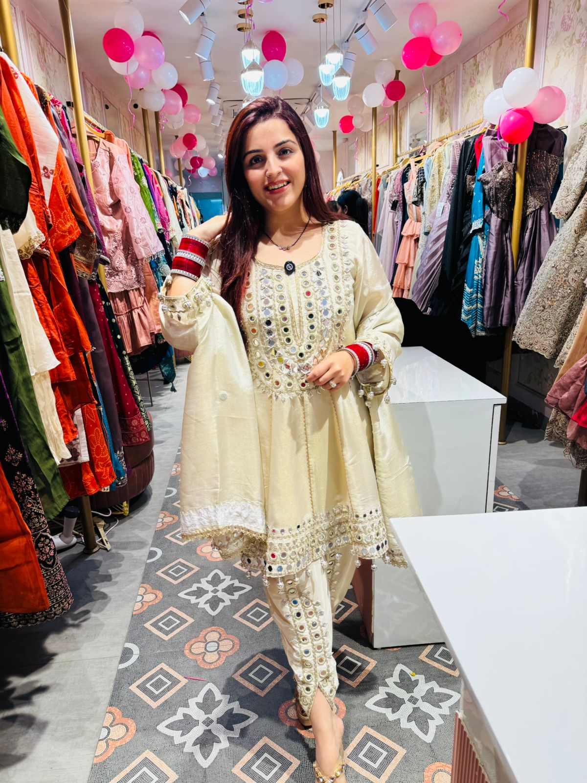 Moon Mirror Work Anarkali Suit Set