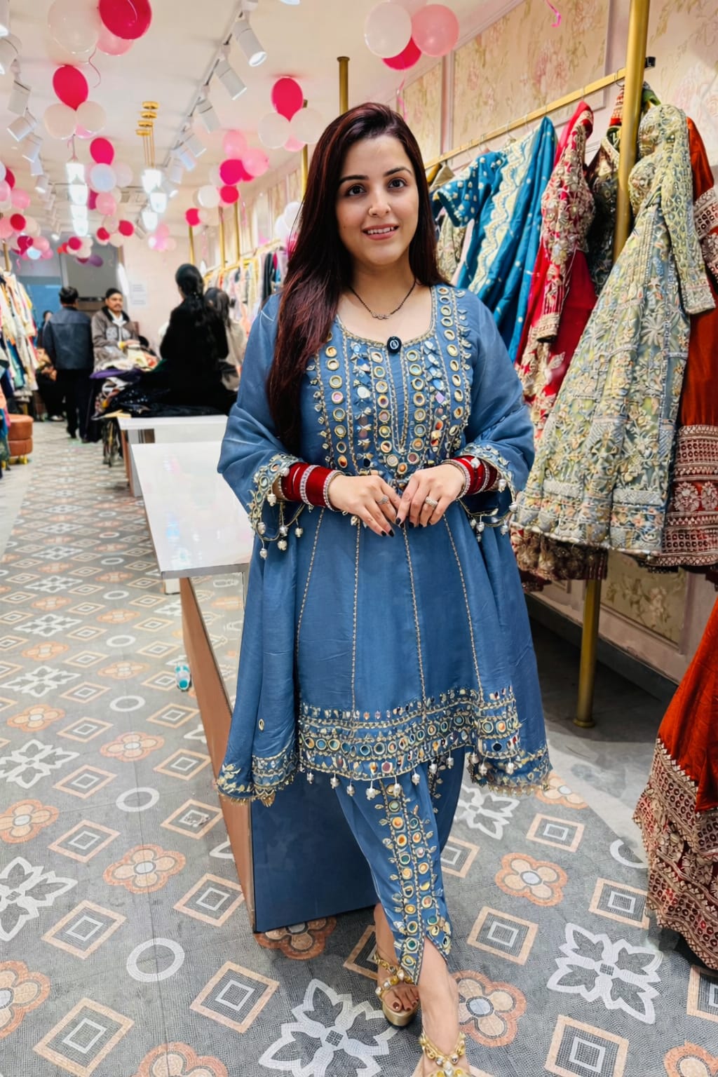 Moon Mirror Work Anarkali Suit Set