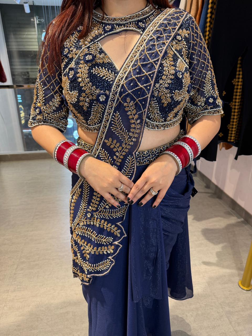 Emi embroidered blouse with Draped Skirt
