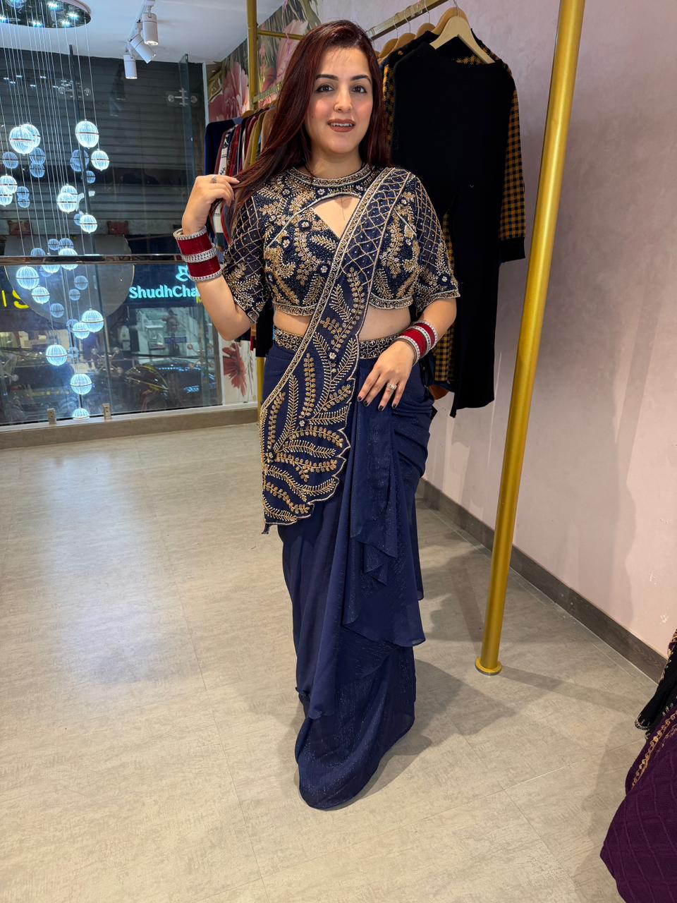 Emi embroidered blouse with Draped Skirt