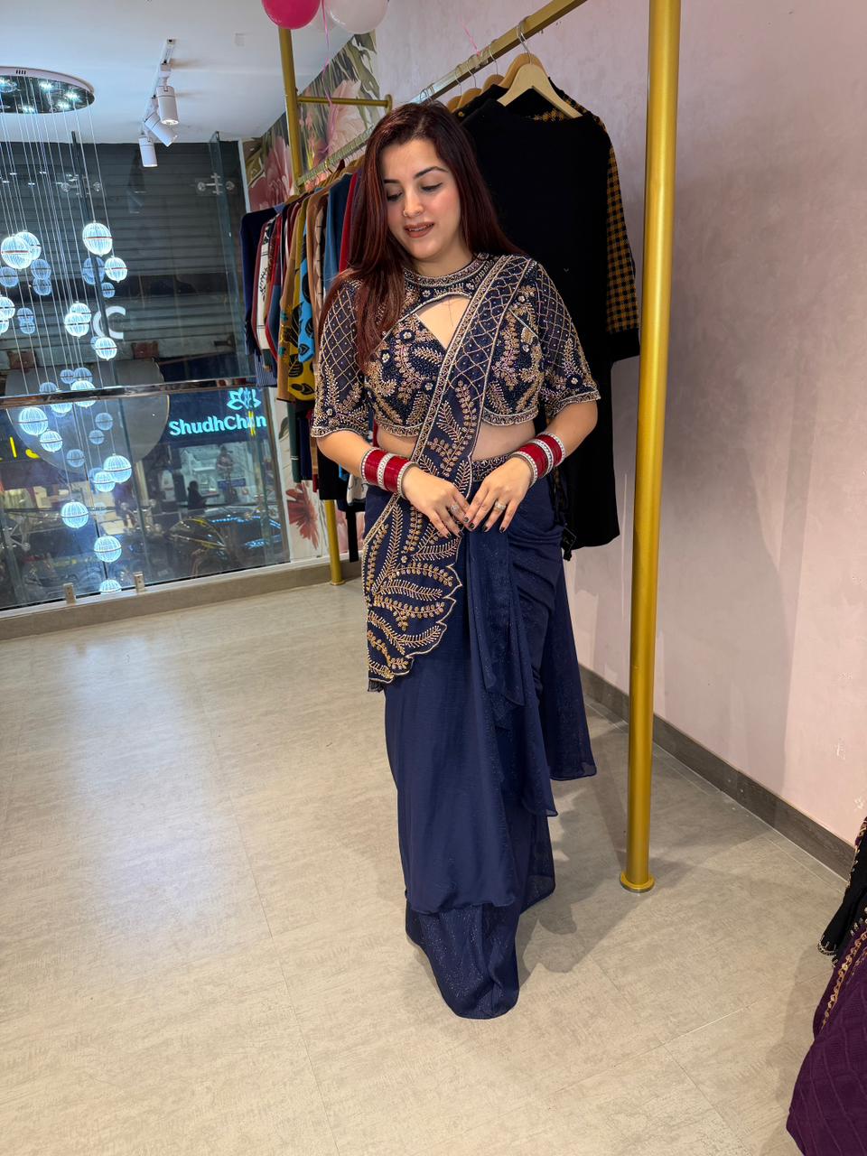 Emi embroidered blouse with Draped Skirt
