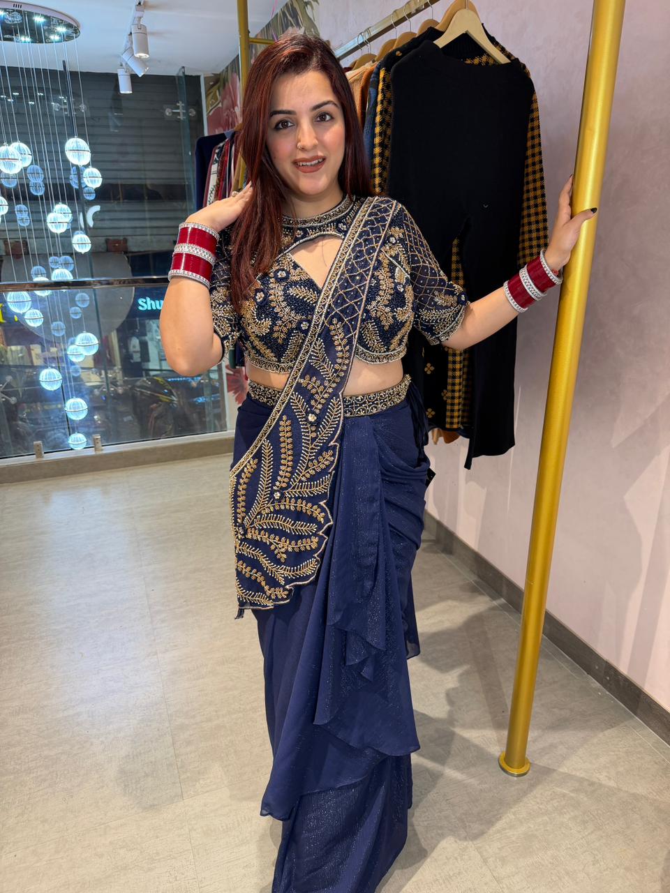 Emi embroidered blouse with Draped Skirt
