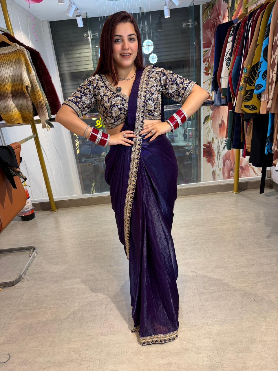 Riru Embroidered Designer Saree Set