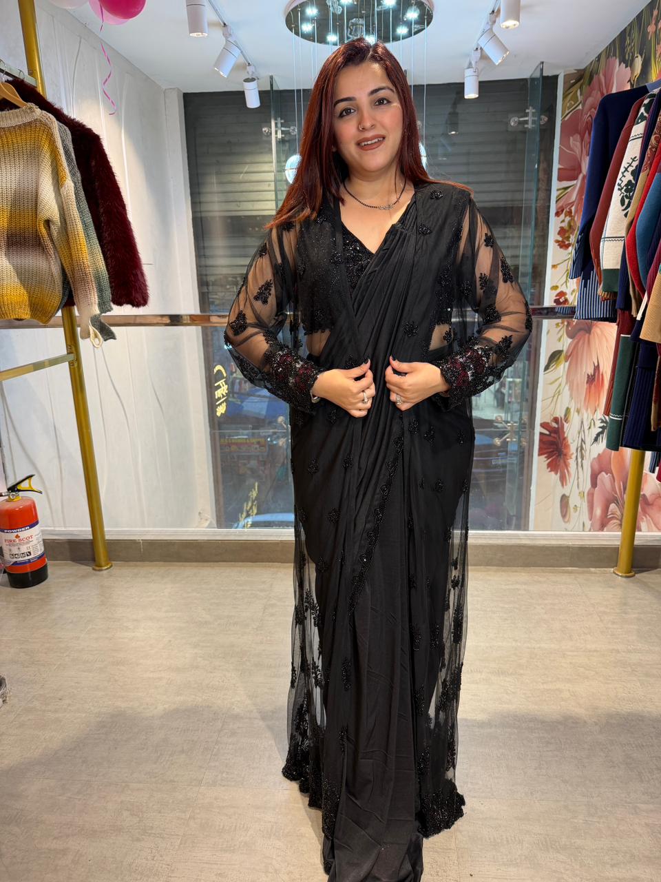 Ru Black Designer Saree Set