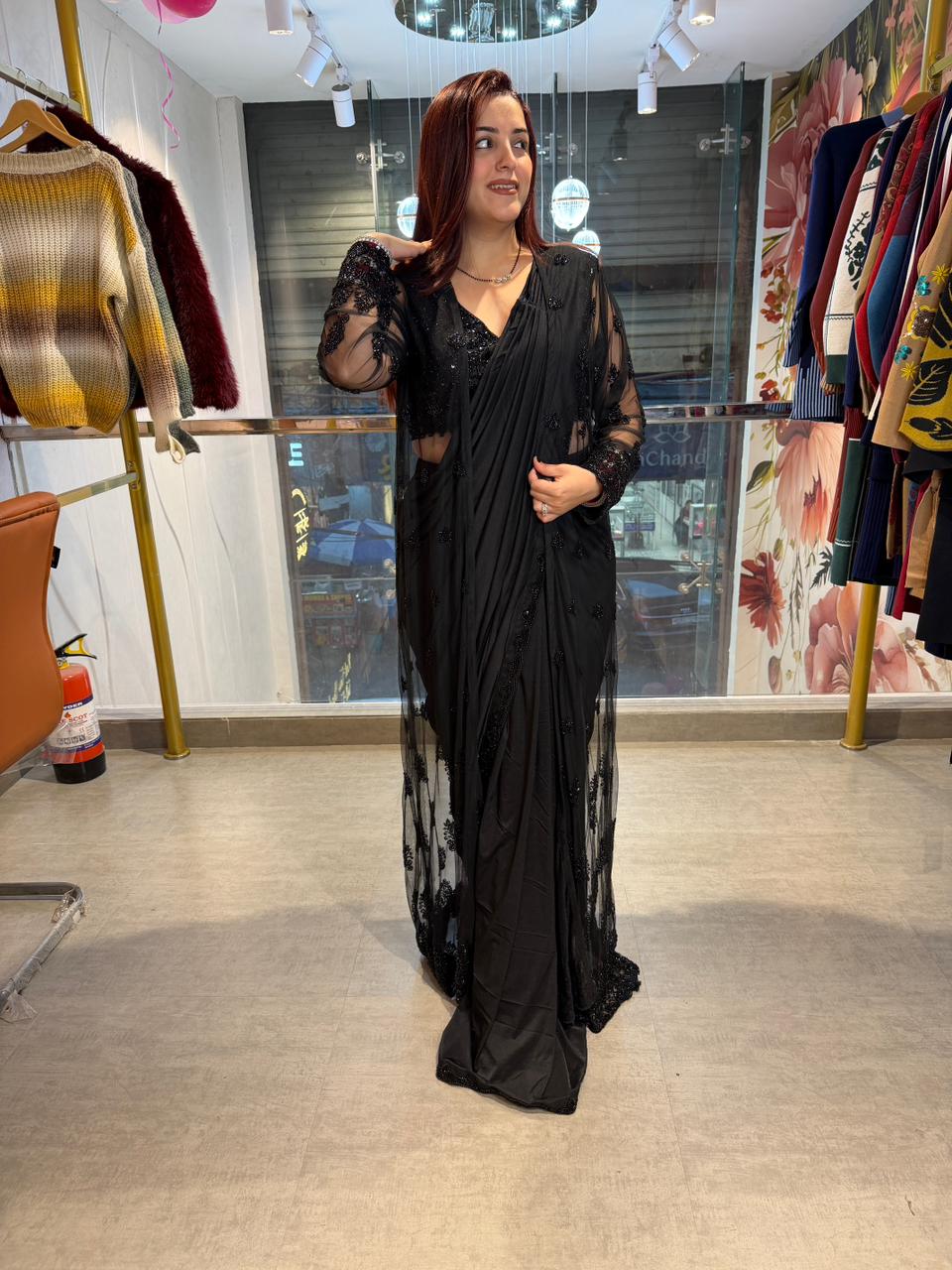 Ru Black Designer Saree Set