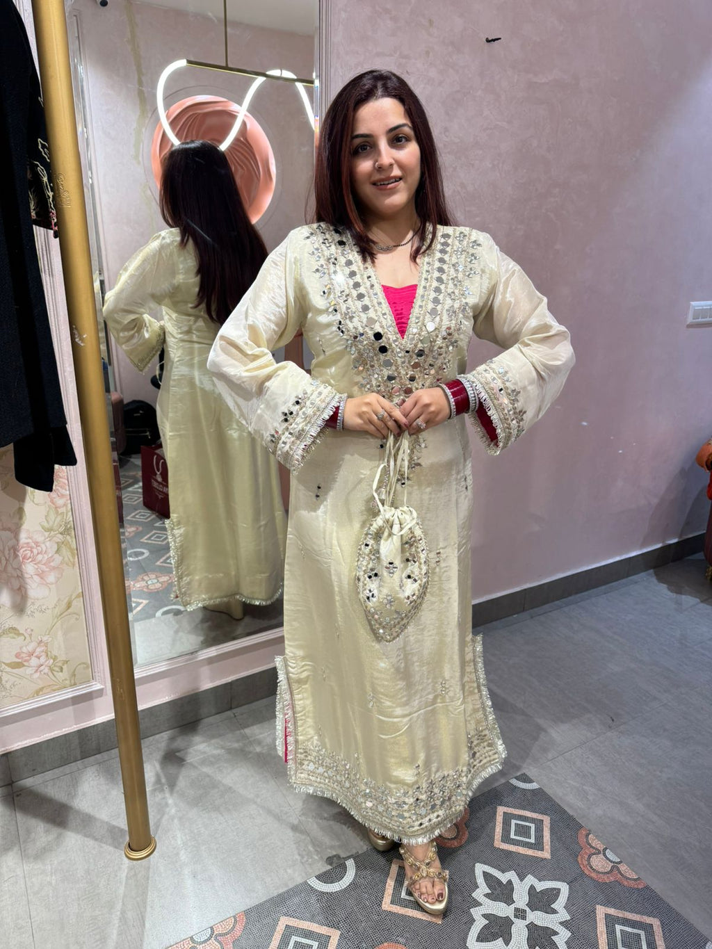 Sara Glow Mirror Work Festive Kurti dress