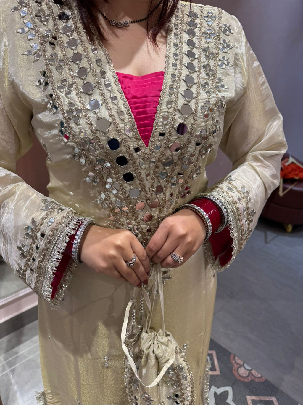 Sara Glow Mirror Work Festive Kurti dress