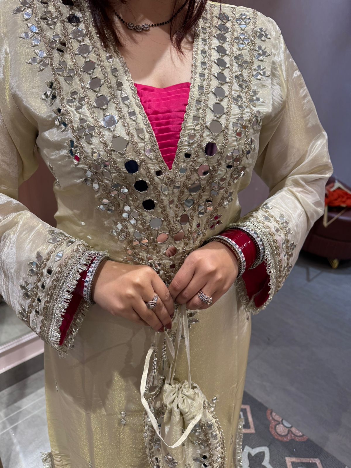 Sara Glow Mirror Work Festive Kurti dress