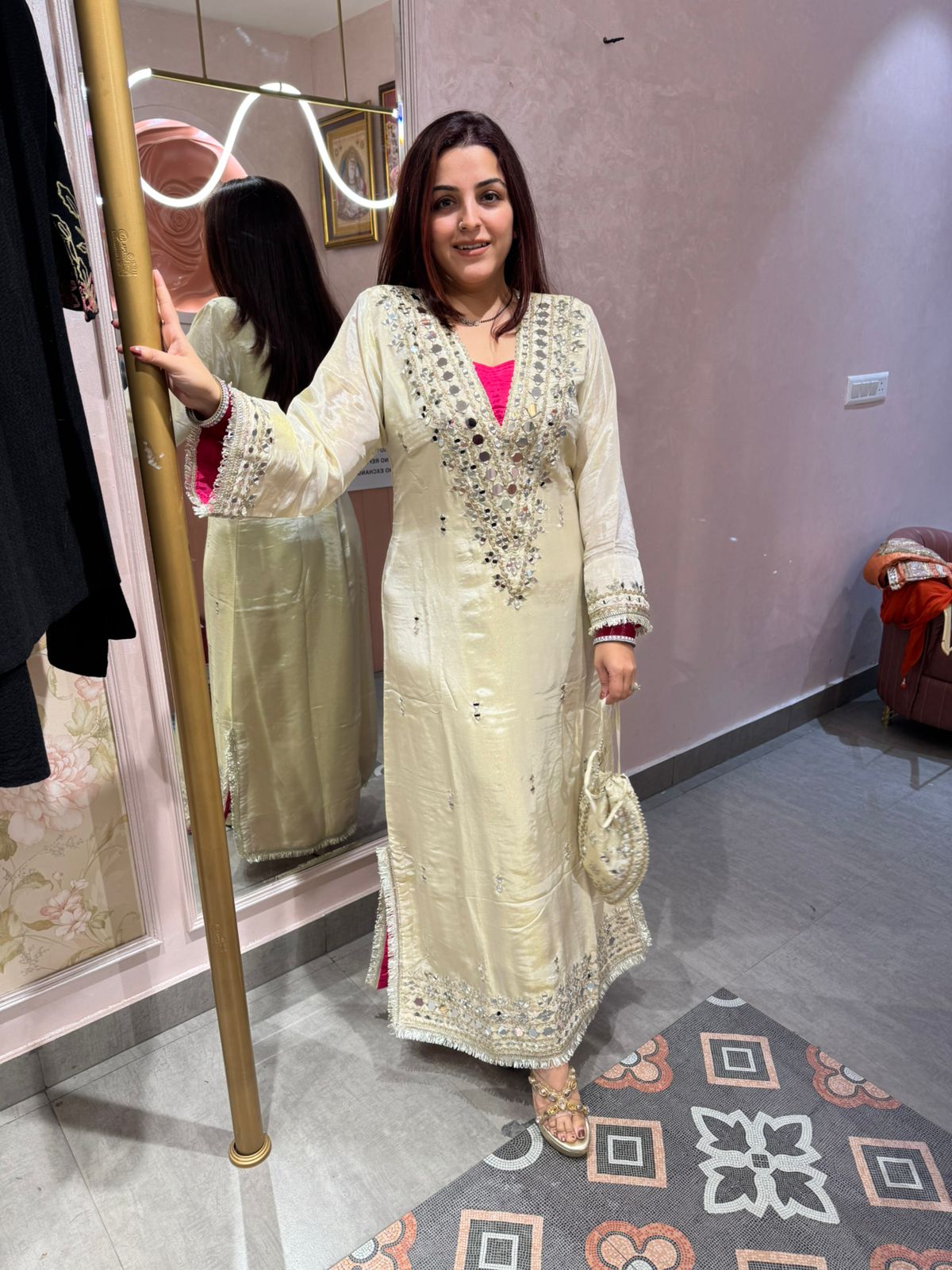 Sara Glow Mirror Work Festive Kurti dress