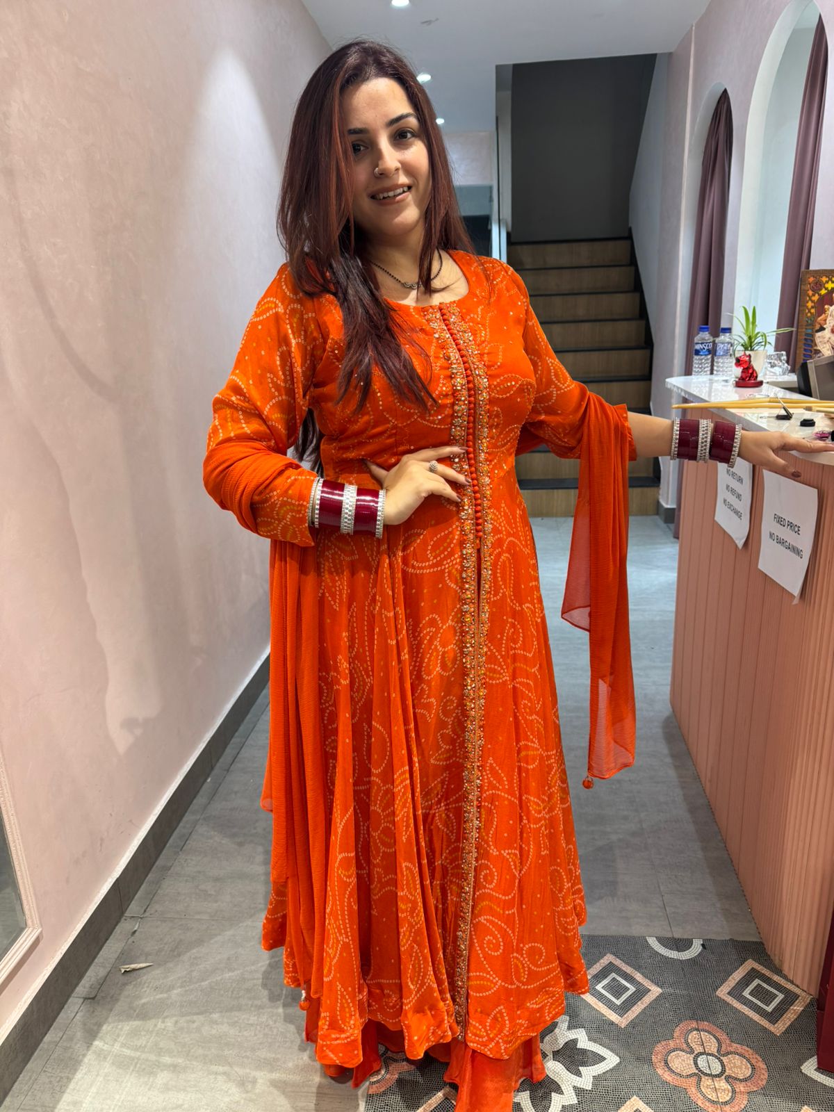 Sunset  Bandhani Anarkali Suit Set