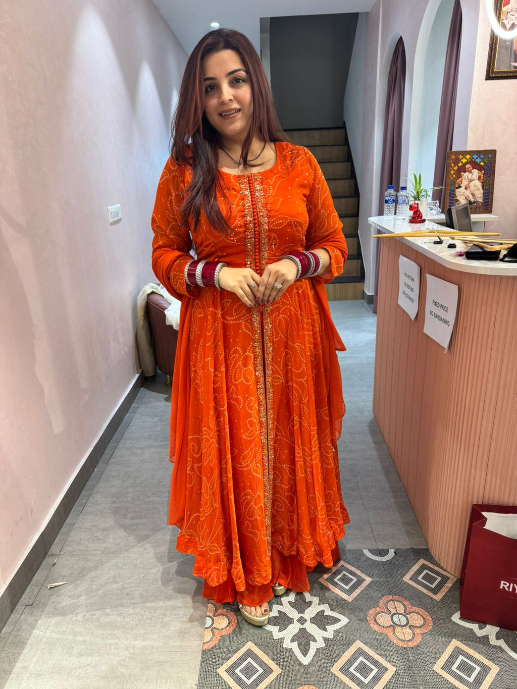 Sunset  Bandhani Anarkali Suit Set