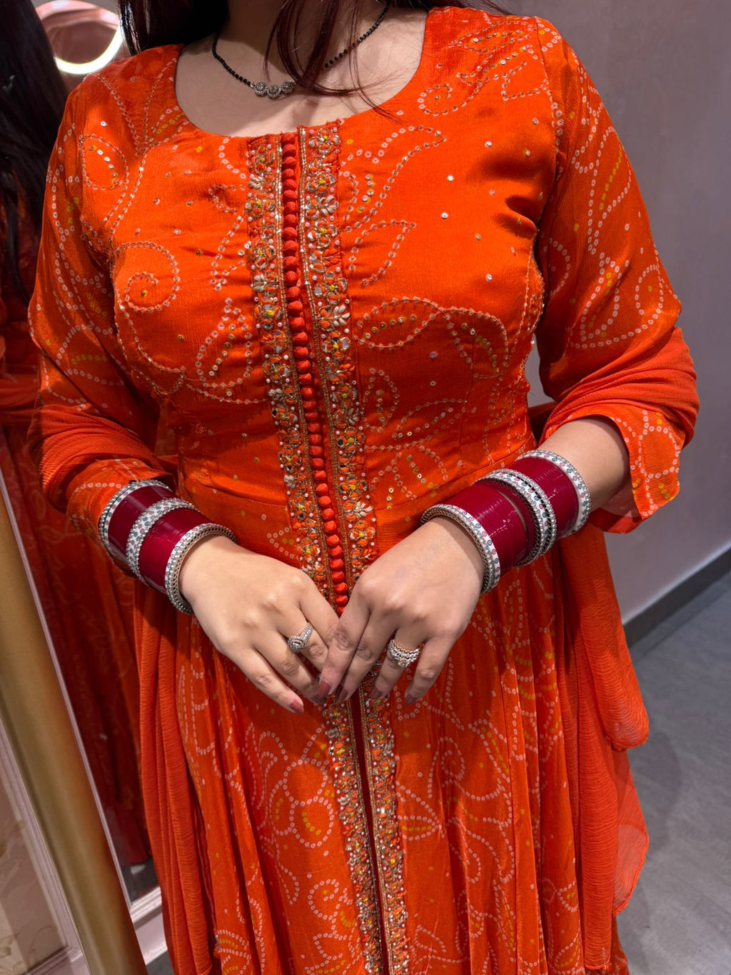Sunset  Bandhani Anarkali Suit Set