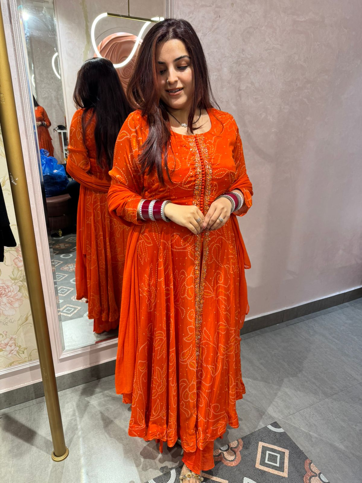Sunset  Bandhani Anarkali Suit Set